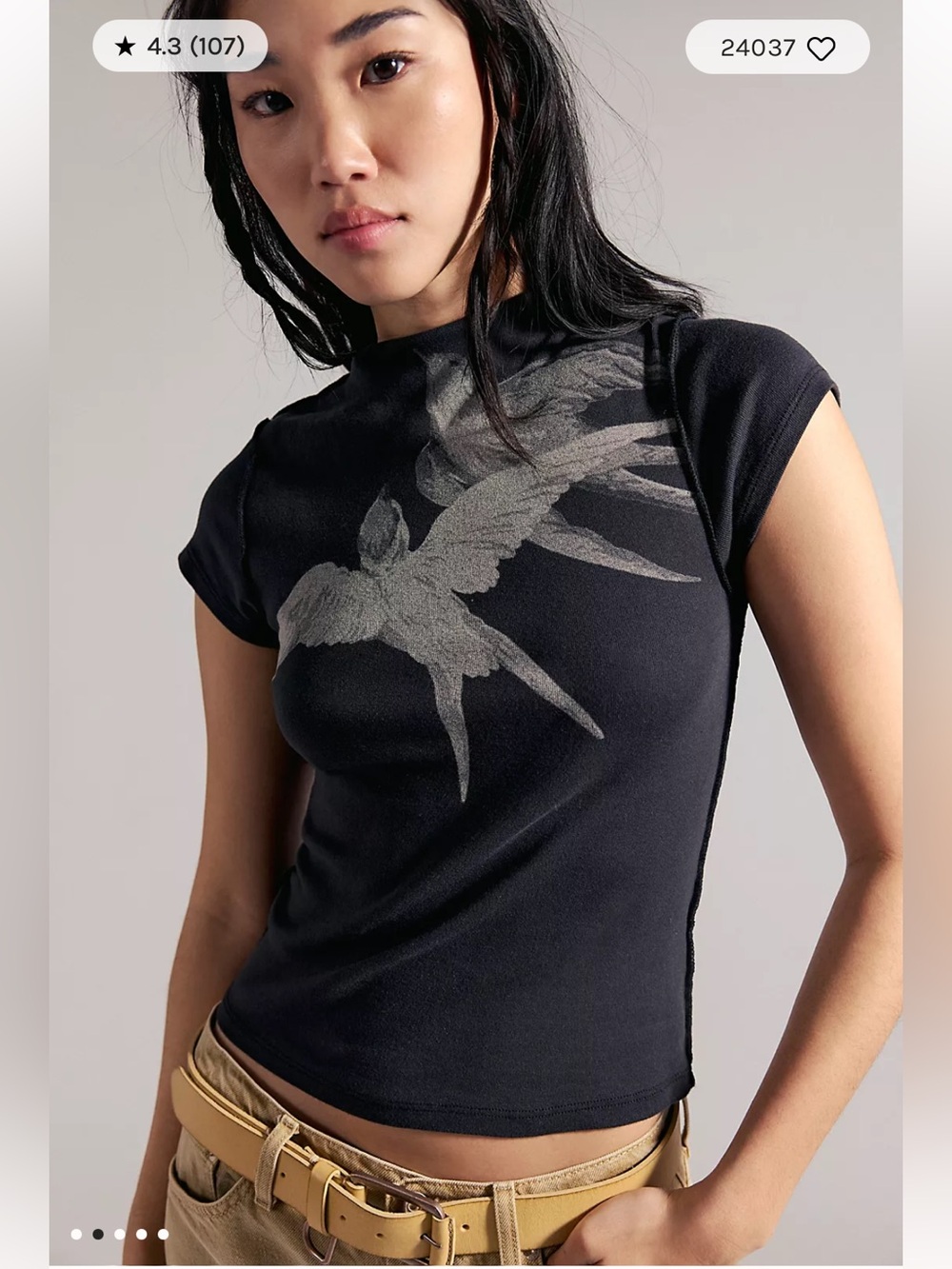 Free People Ragabond Birds In Flight Tee XS Black NWT Graphic T-Shirt Top